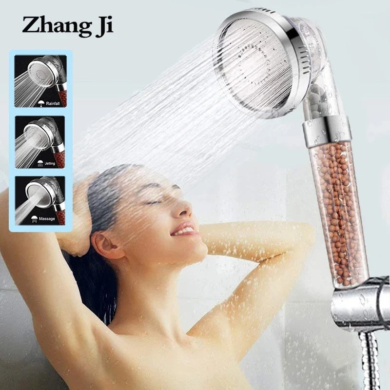 3 Modes Bath Shower Adjustable Jetting Shower Head High Pressure Saving Water Bathroom Anion Filter Shower SPA Nozzle