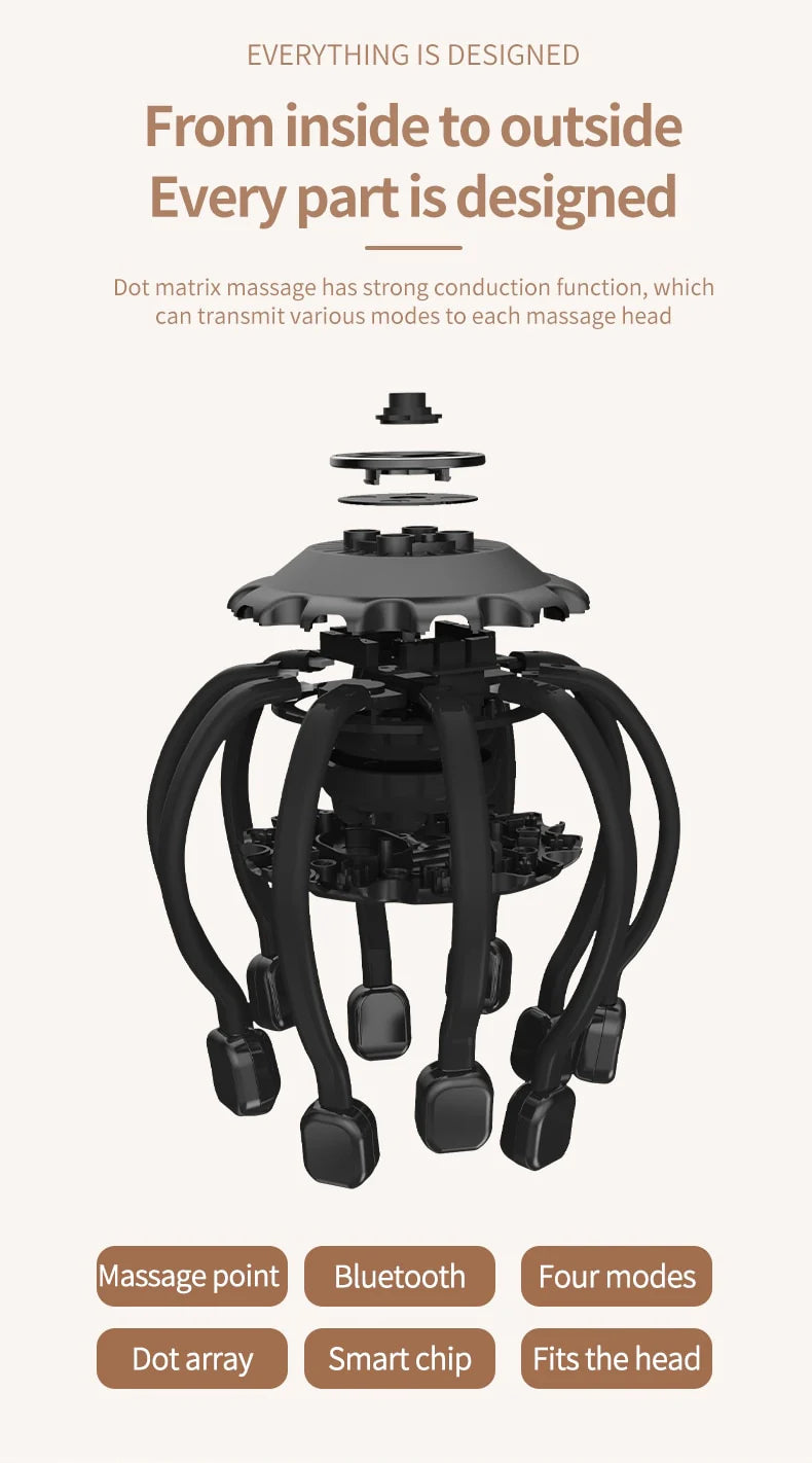 OCTOPUS Electric Head Massager Scalp Massage Instrument With Bluetooth Music Vibration For Relax & Stress Relief Improve Sleep:圖片 2